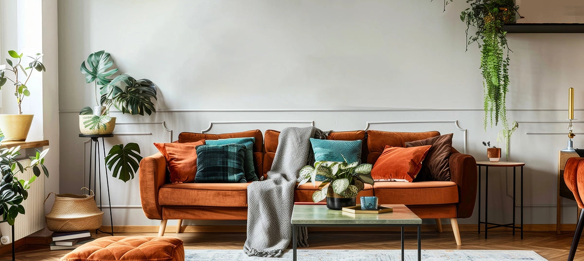 living room with couch and empty wall