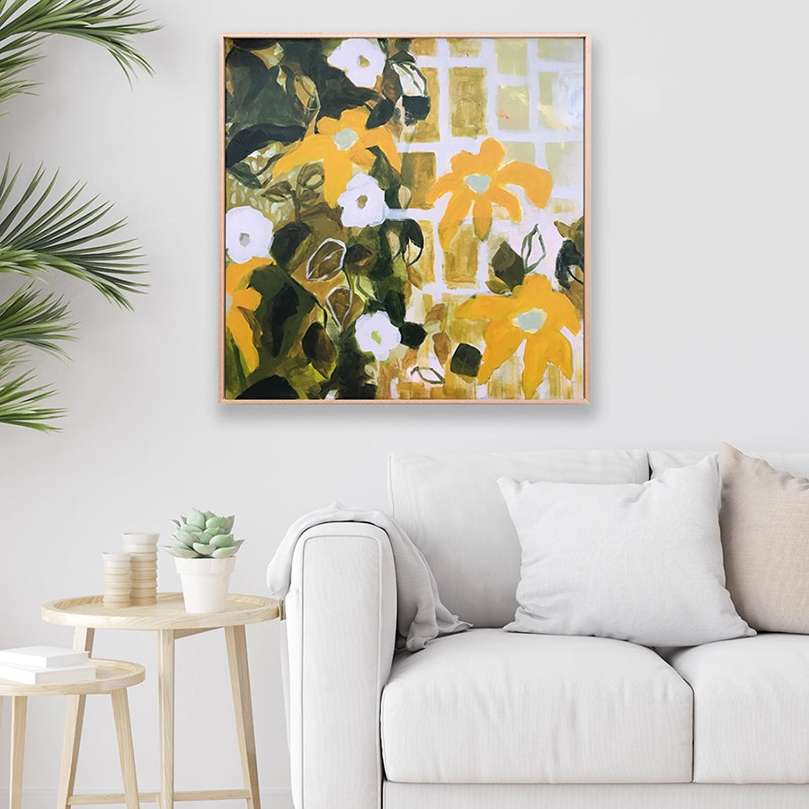 Yellow Flowers Abstract Art Canvas Print